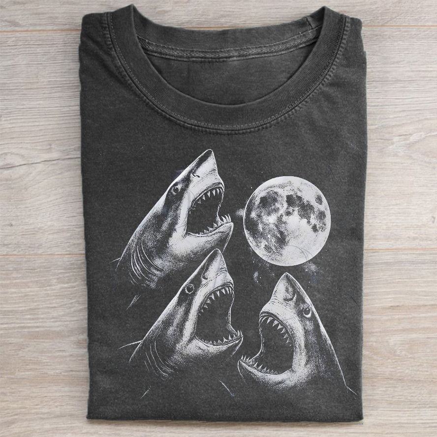 Sharks Howling To Moon T-shirt