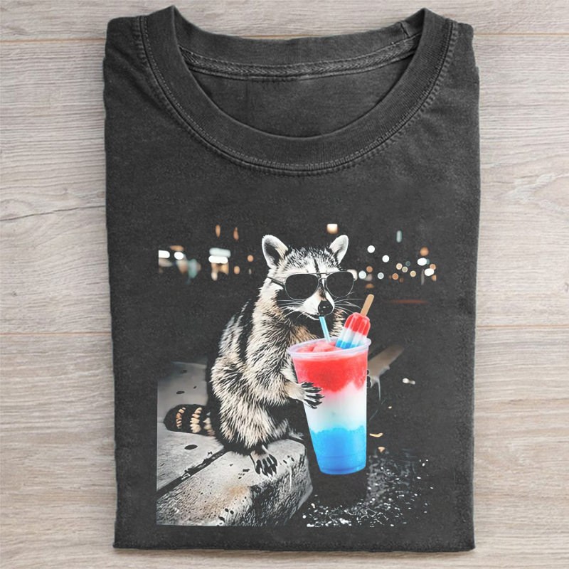 4th of July Raccoon Drinking Patriotic T-shirt