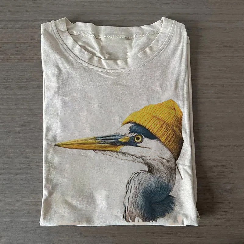 Blue Heron Wearing Beanie T-shirt