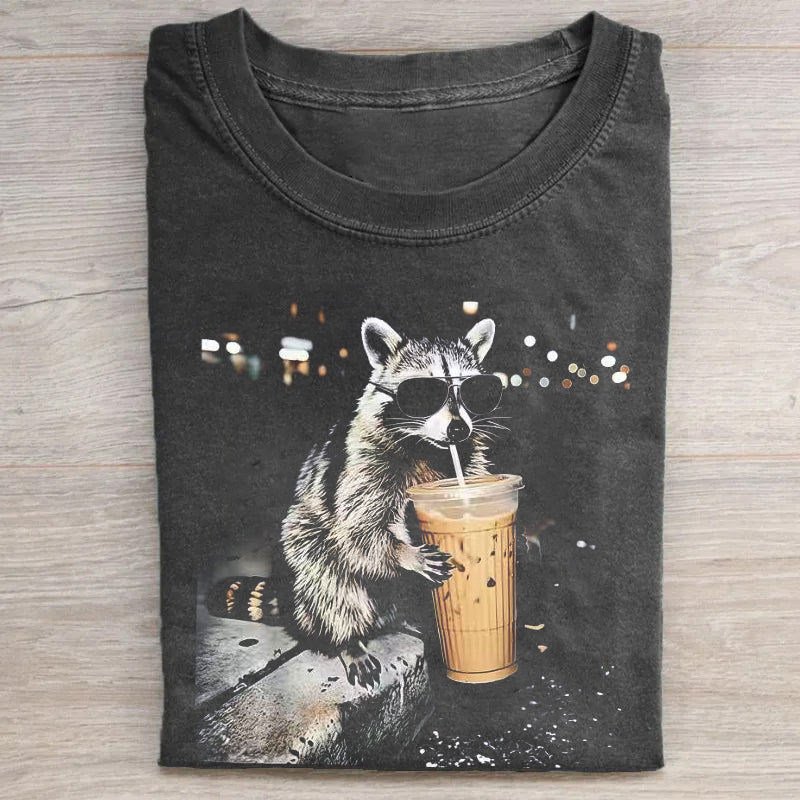 Raccoon Drinking Iced Coffee T-shirt