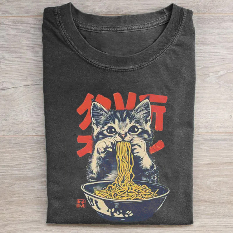 Retro Cat Ramen T-shirt