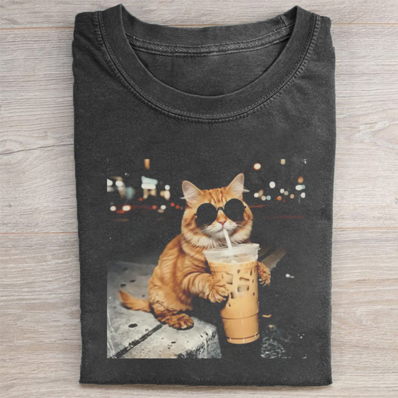 Cool Cat Drinking Iced Coffee T-shirt