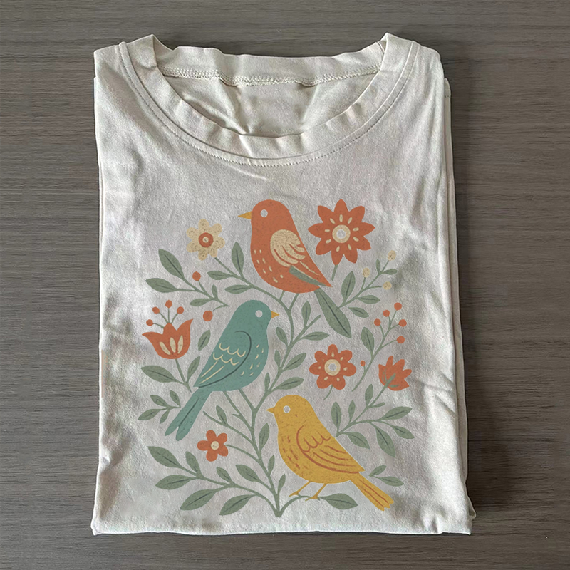 Cottagecore Birds and Flowers T-shirt