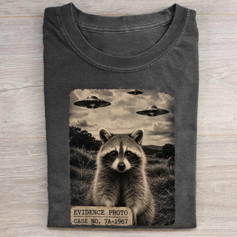 Funny Raccoon UFO Graphic T-shirt