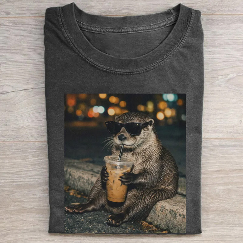 Funny Otter Drinking Iced Coffee T-shirt