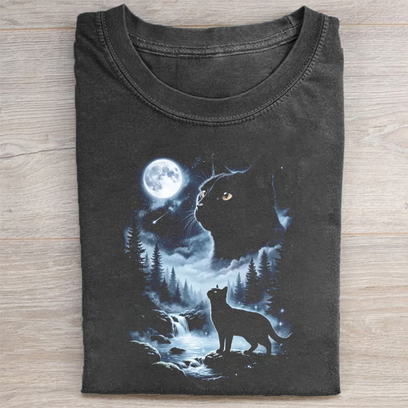 Black Cat Howling to the Moon T-shirt