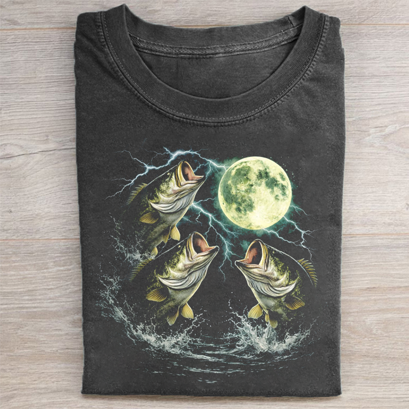 Bass Fish Moon 90s Vintage Graphic T-shirt