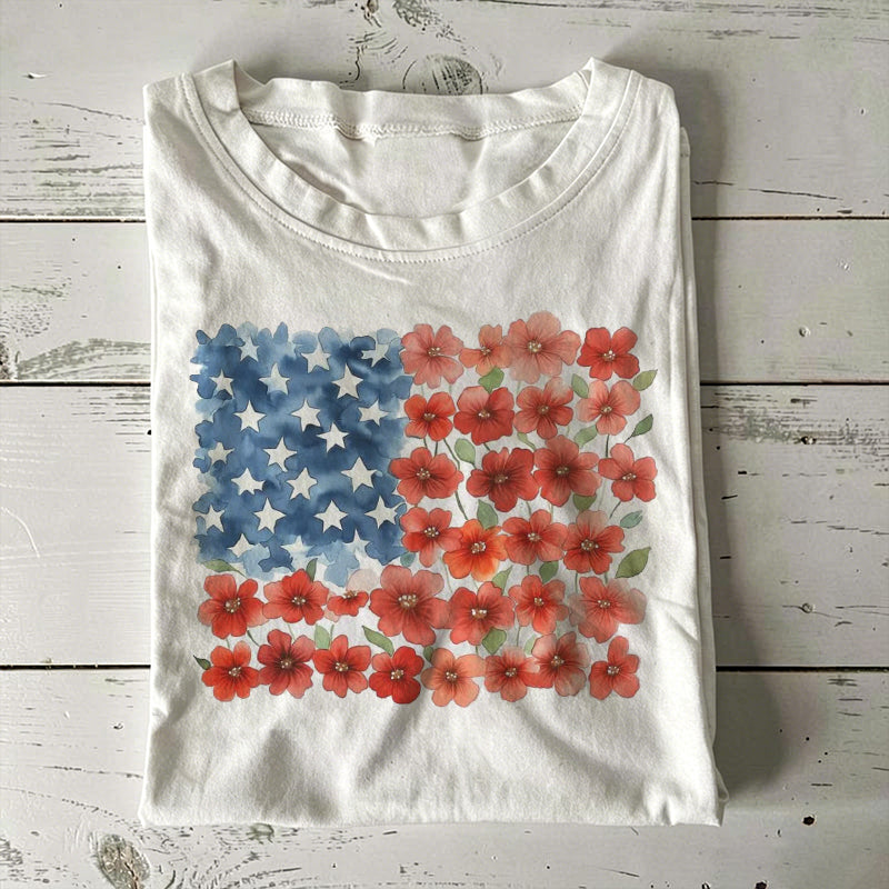 Floral American Flag T-shirt