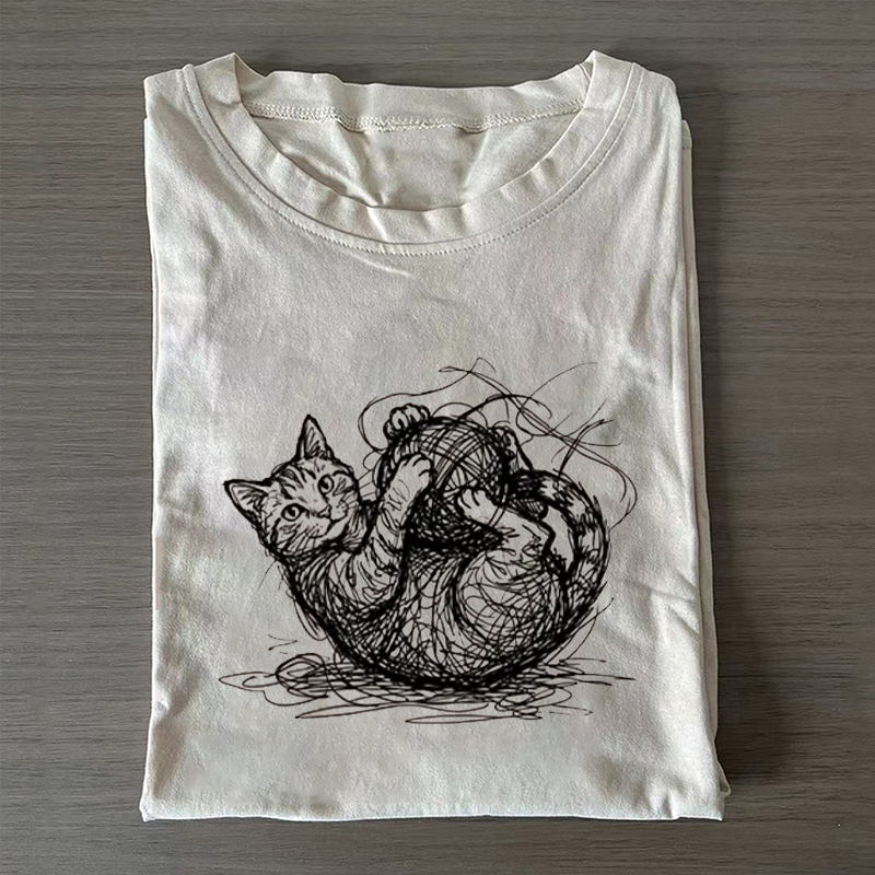 Cat Playing With Yarn All Day Long T-shirt