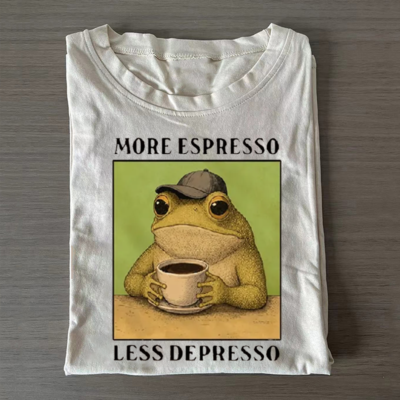 Frog Drinking Coffee Funny T-shirt