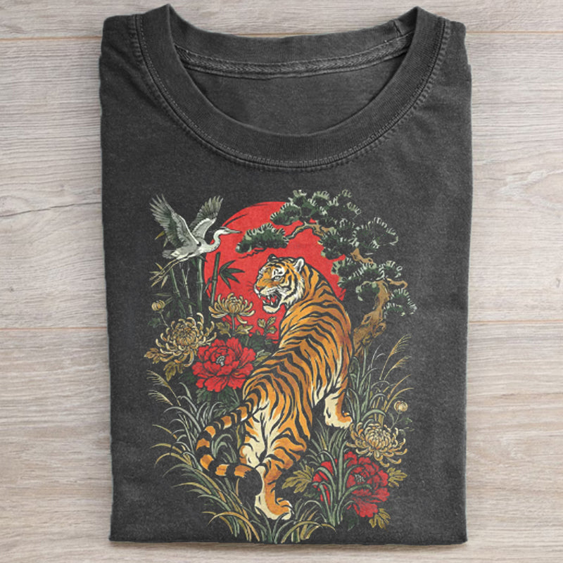 Retro Tiger Linocut Style Wildcat T-shirt