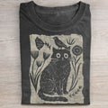 Floral Cat and Bird T-shirt