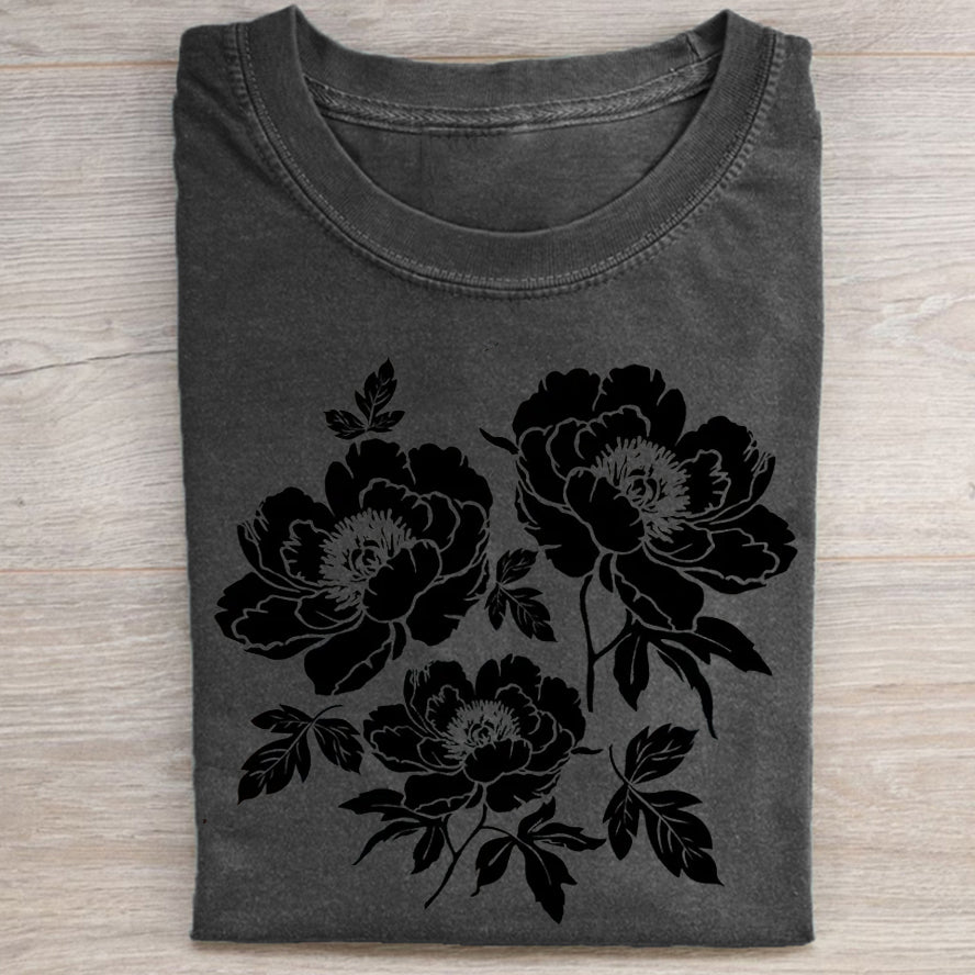 Vintage Linocut Peony T-shirt